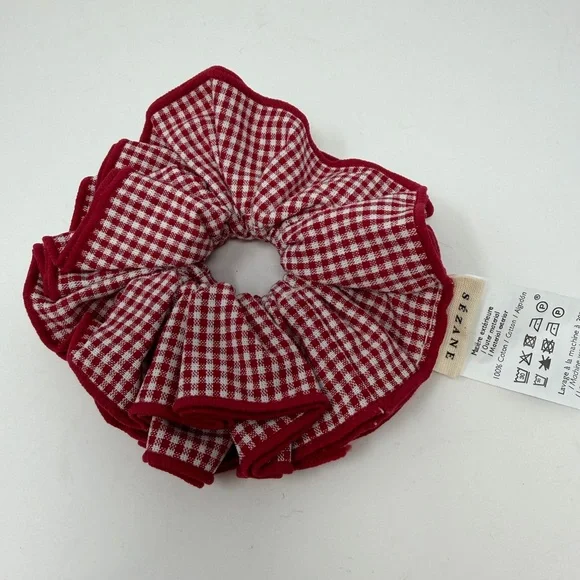 Sezane Gingham Hair Scrunchie in Checkered Red and White - Picture 1 of 6